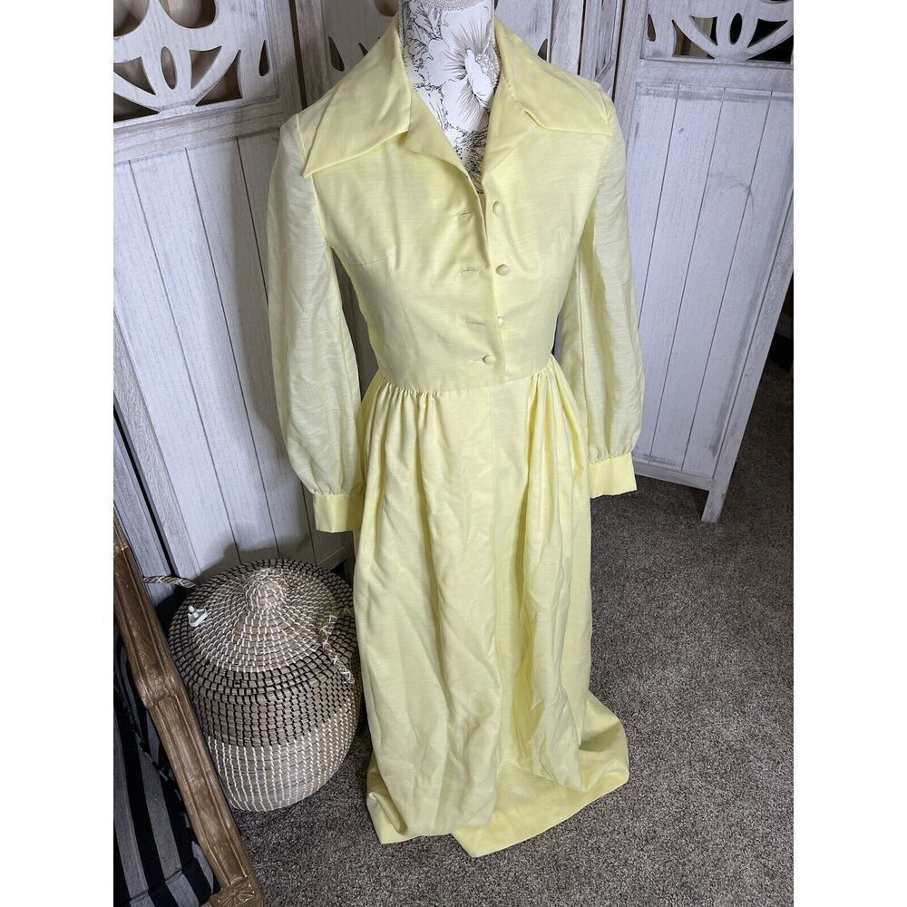 Vintage 1960’s Cottage Core Prairie Partial Button Down Dress Sz XS Small Yellow